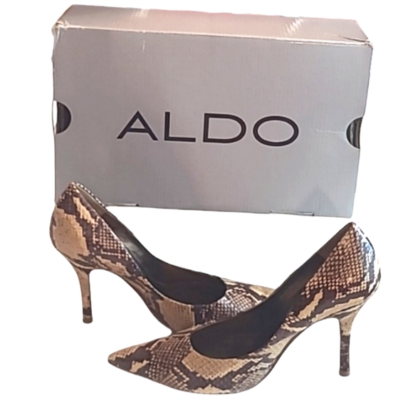 Aldo Stiletto Pumps Snake Skin Pointed Toe High Heel Animal Print Cocktail Party - Picture 1 of 17